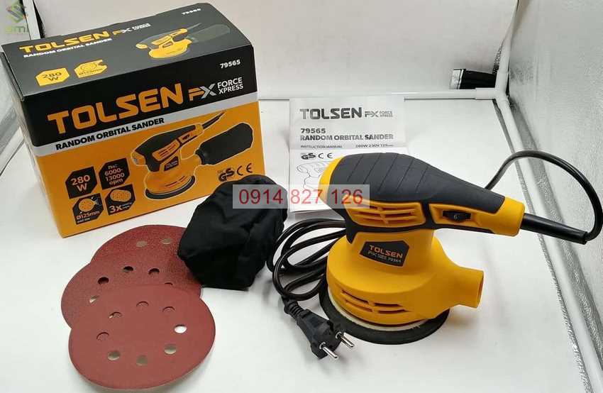 Máy chà nhám đánh bóng tròn TOLSEN 79565 280W, đế nhám phi125mm, chịu lực và chống biến dạng tốt