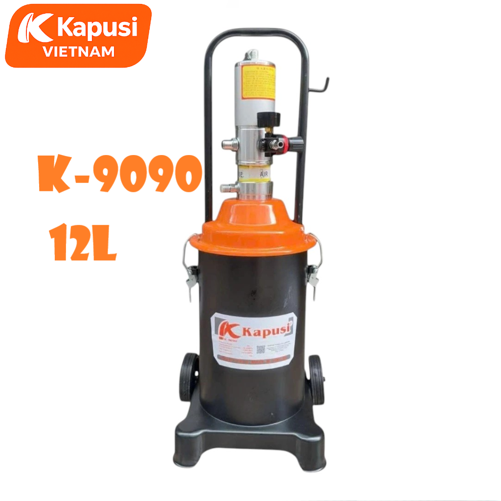 Máy Bơm Mỡ Khí Nén 12L Kapusi K-9090 - Thùng Bơm Mỡ Bằng Hơi Công Nghiệp Tỷ Lệ 50:1 Chính Hãng Tiêu Chuẩn ISO 9001,BH12T