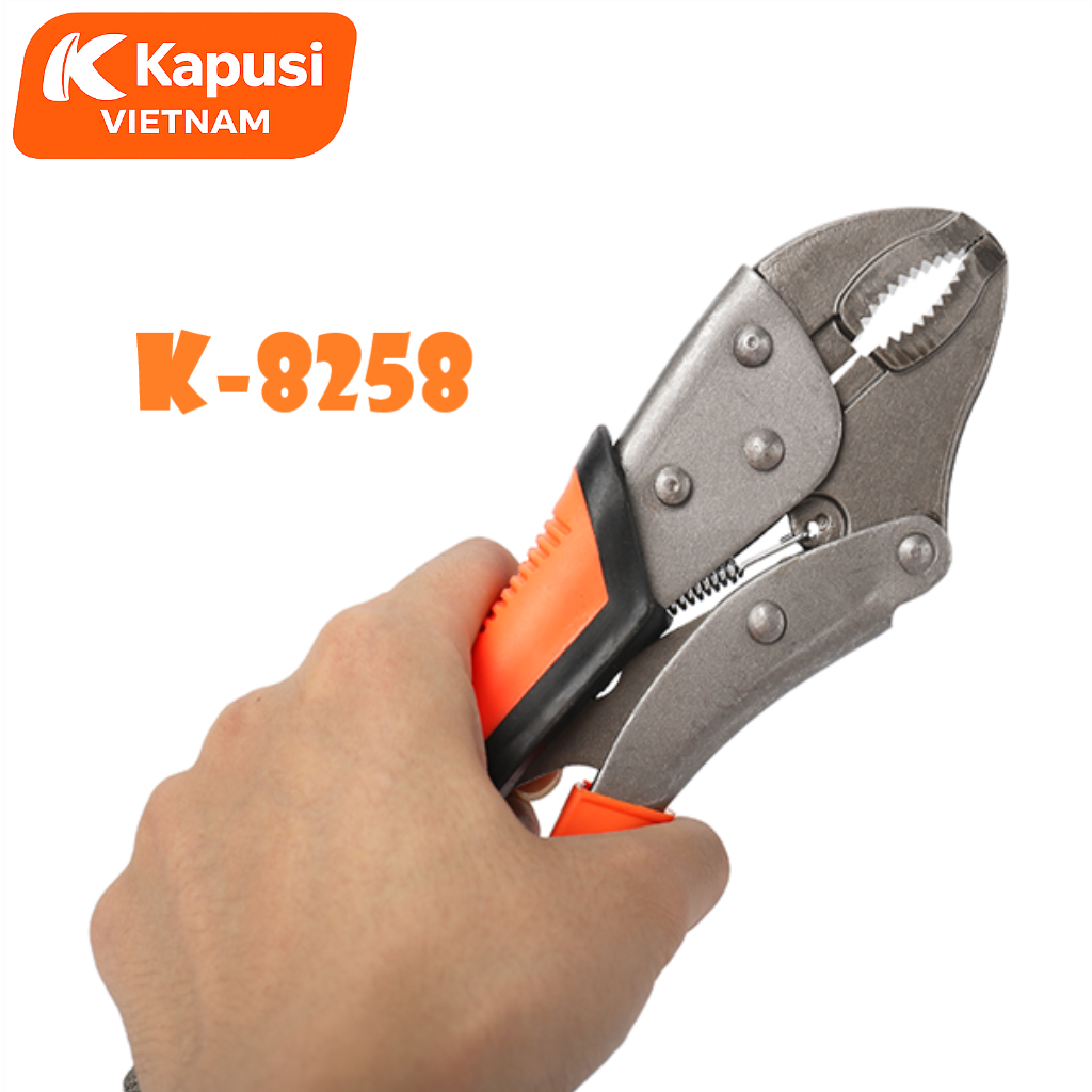 Kìm Chết Tay Bọc Nhựa Cam Đen Kapusi K-8258 Mỏ Cong – Thép Trắng Cao Cấp, Kẹp Chắc Không Gian Hẹp, BH 12 tháng