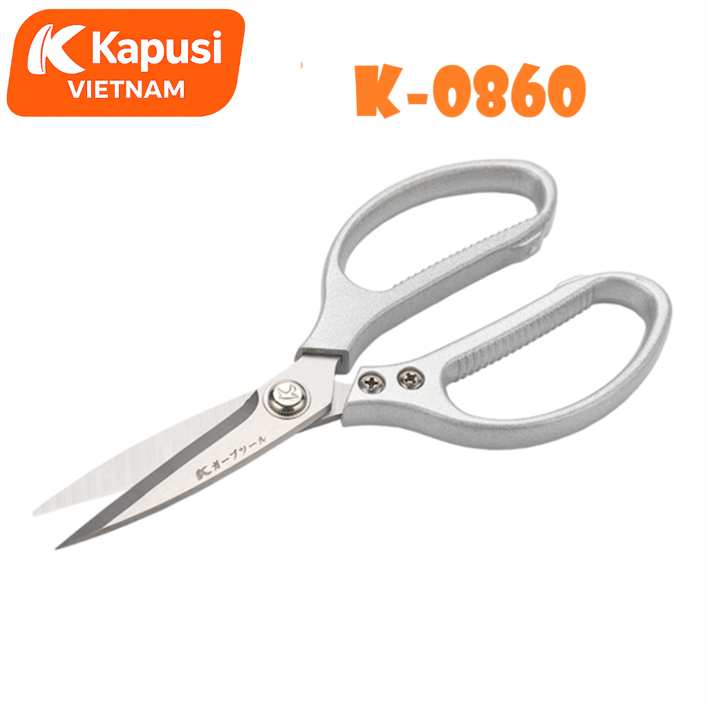 Kéo Bếp Cán Bạc Kapusi K-0860 215mm – Lưỡi Thép SK5 Sắc Bén, Tay Cầm Hợp Kim Nhôm Cao Cấp, Bh 12 tháng