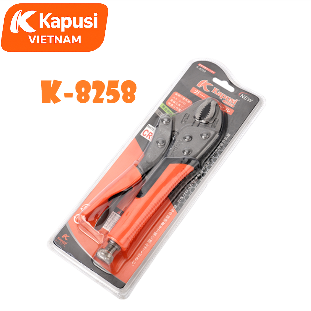 Kìm Chết Tay Bọc Nhựa Cam Đen Kapusi K-8258 Mỏ Cong – Thép Trắng Cao Cấp, Kẹp Chắc Không Gian Hẹp, BH 12 tháng