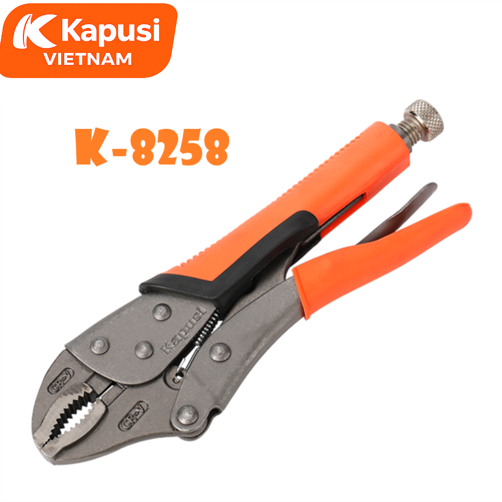Kìm Chết Tay Bọc Nhựa Cam Đen Kapusi K-8258 Mỏ Cong – Thép Trắng Cao Cấp, Kẹp Chắc Không Gian Hẹp, BH 12 tháng
