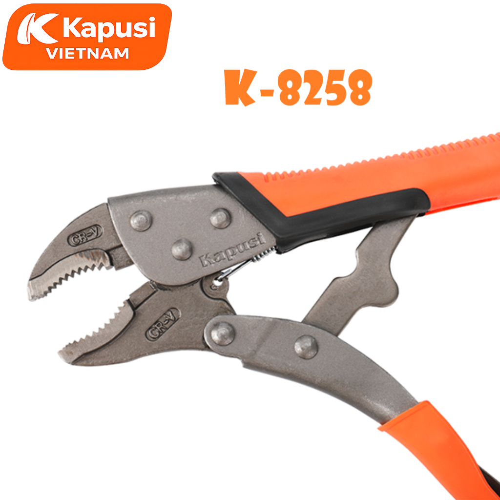 Kìm Chết Tay Bọc Nhựa Cam Đen Kapusi K-8258 Mỏ Cong – Thép Trắng Cao Cấp, Kẹp Chắc Không Gian Hẹp, BH 12 tháng