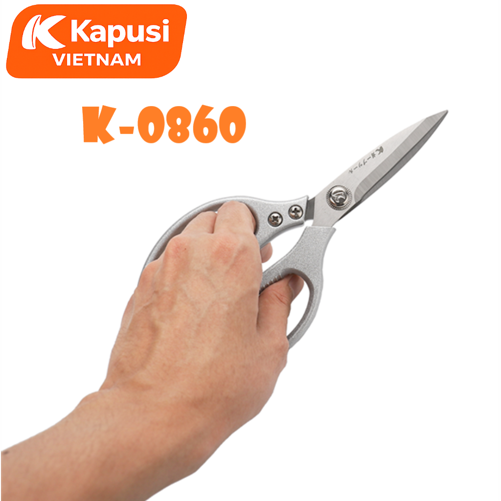 Kéo Bếp Cán Bạc Kapusi K-0860 215mm – Lưỡi Thép SK5 Sắc Bén, Tay Cầm Hợp Kim Nhôm Cao Cấp, Bh 12 tháng