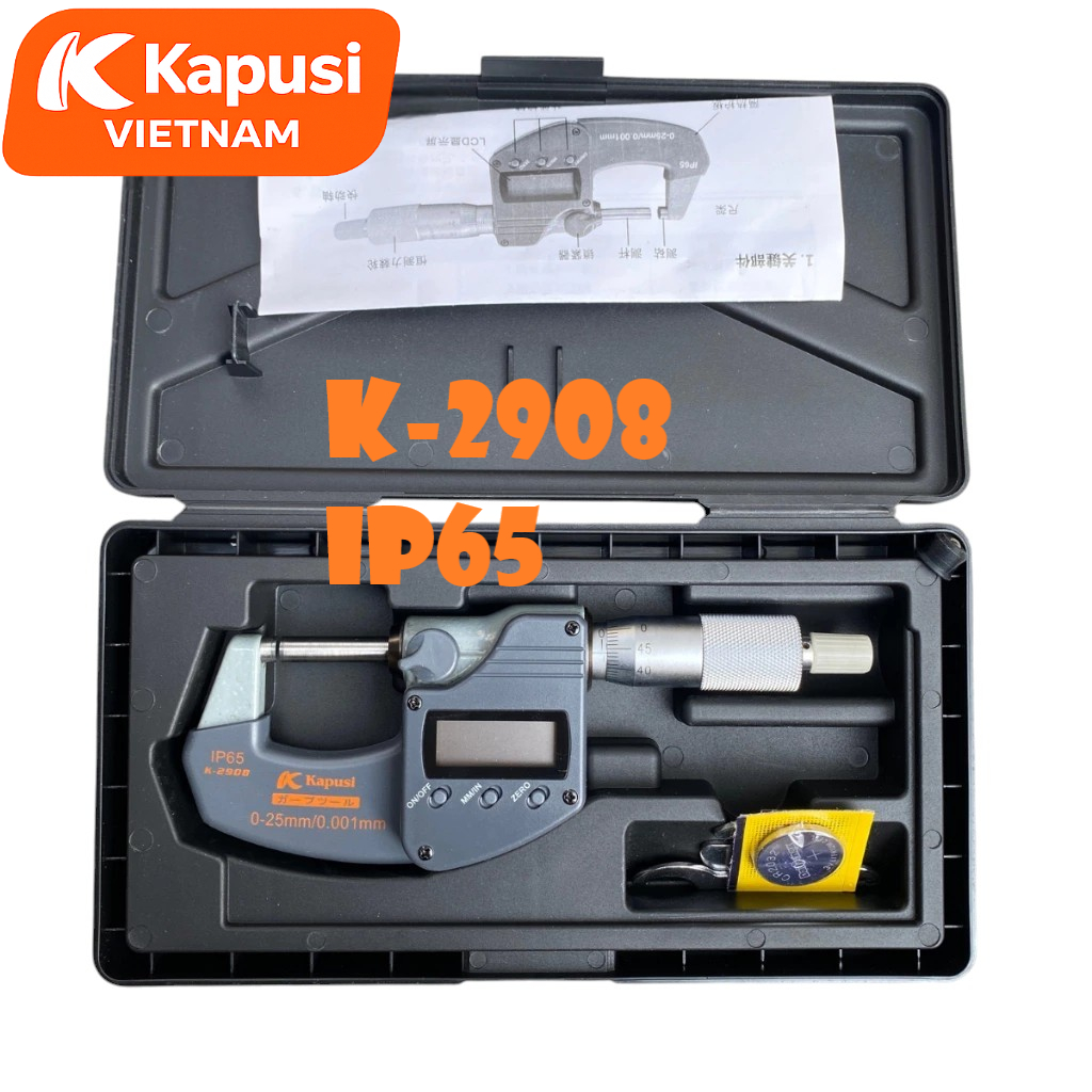 Thước Kẹp Cơ PANME Kapusi K-2908 và K-2909 ĐỘ CHIA 0.001MM, chất liệu thép cứng, trang bị màn hình LCD, Bh 12 tháng