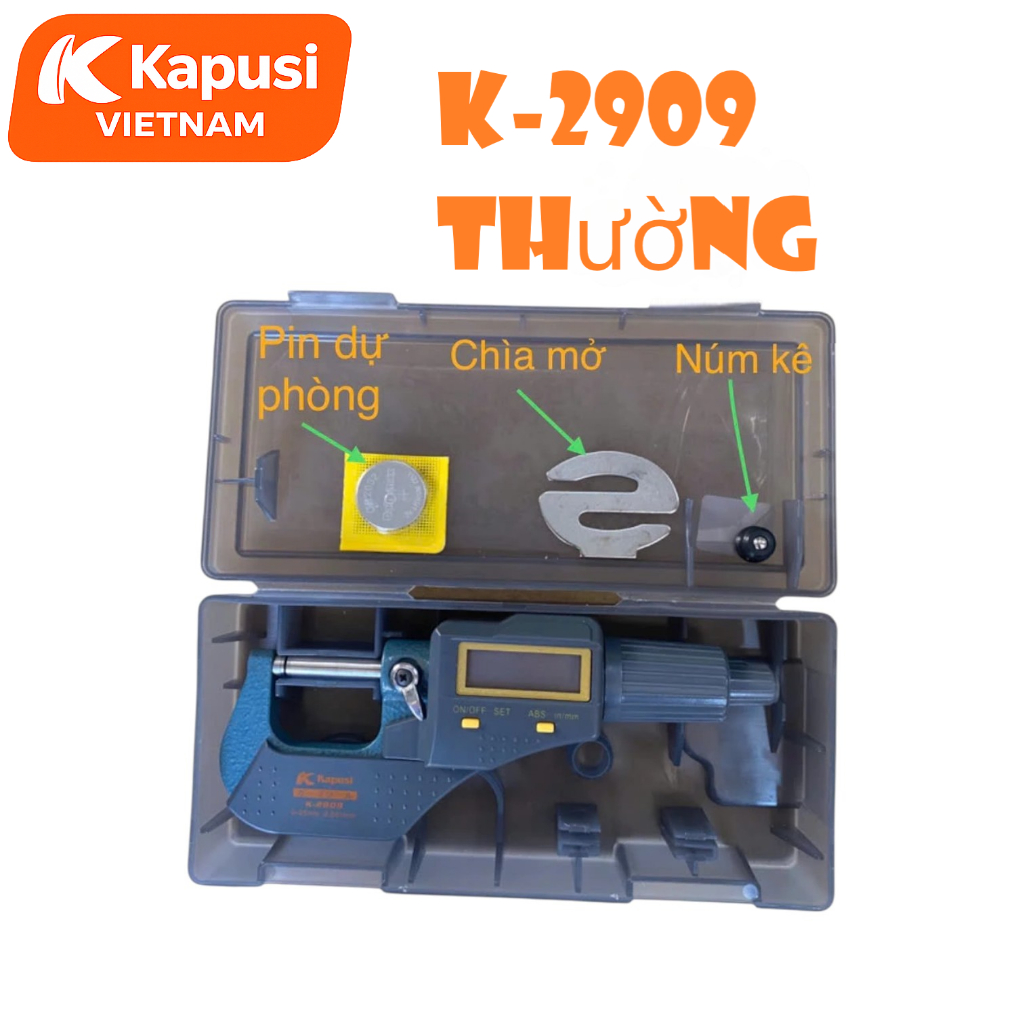 Thước Kẹp Cơ PANME Kapusi K-2908 và K-2909 ĐỘ CHIA 0.001MM, chất liệu thép cứng, trang bị màn hình LCD, Bh 12 tháng