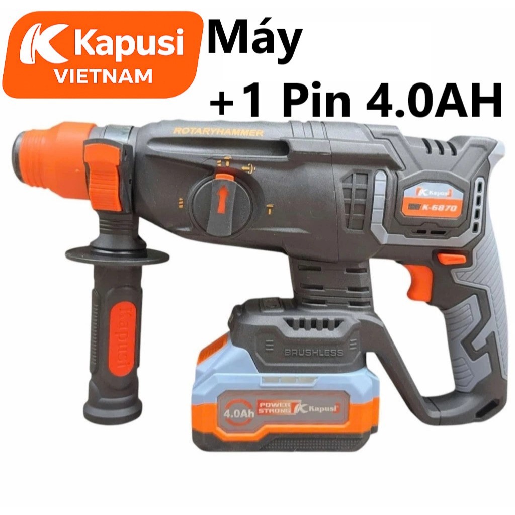 Máy Khoan Đục Bê Tông Pin 21V Kapusi K-6870 – Brushless, 3 Chức Năng, Lực Đập 3.0J, Đầu SDS, Khoan 26mm, BH 12 tháng