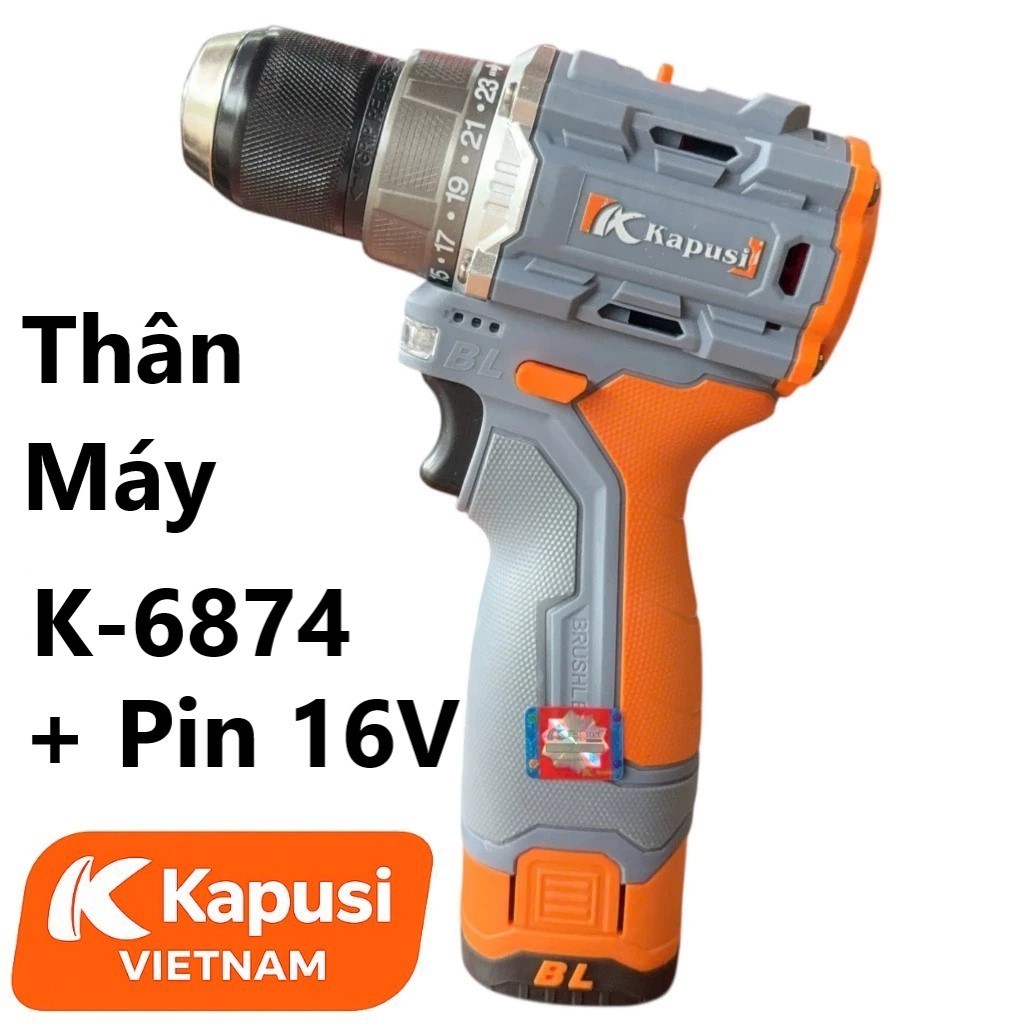 Máy Khoan Pin 16V Kapusi K-6875, K-6874 – Lực Siết 55Nm, Động Cơ Không Chổi Than, Chân Pin Phổ Thông, Bh 12 tháng
