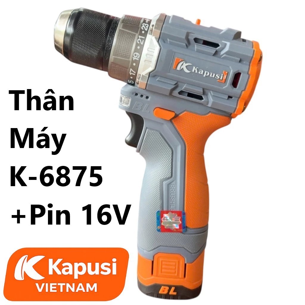 Máy Khoan Pin 16V Kapusi K-6875, K-6874 – Lực Siết 55Nm, Động Cơ Không Chổi Than, Chân Pin Phổ Thông, Bh 12 tháng