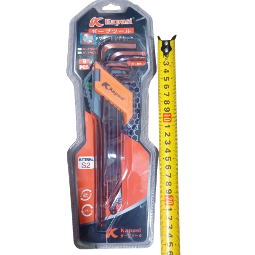 Bộ Lục Giác Thép Nâu Đầu Bi Hãng Kapusi K-7408 9 Cây Chữ L 1.5-10mm, Chất liệu thép CR-V6150