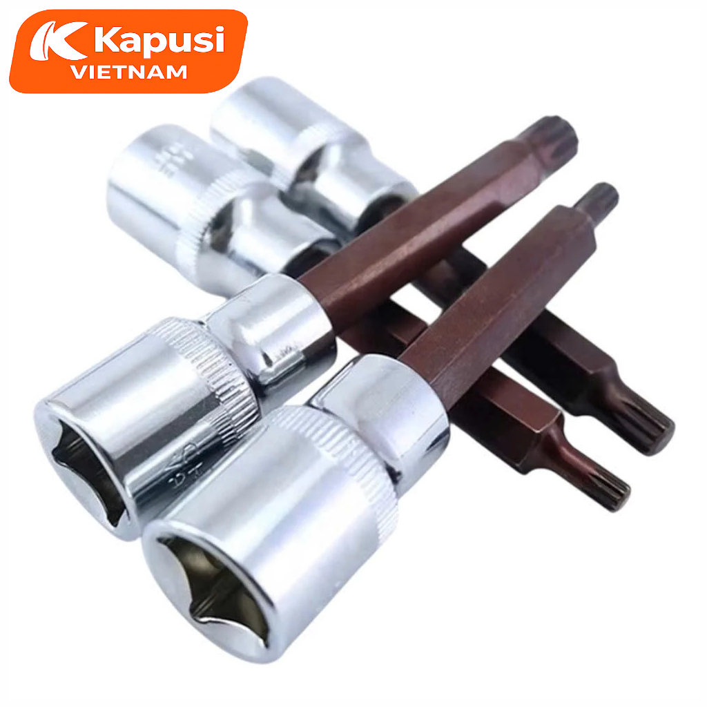Bộ Đầu Tuýp Bông Mai 12 Cạnh Kapusi 1/2 inch Dài 100mm – 7 Món (M5–M16) – Thép CRV S2 Siêu Bền, Bh 12 tháng