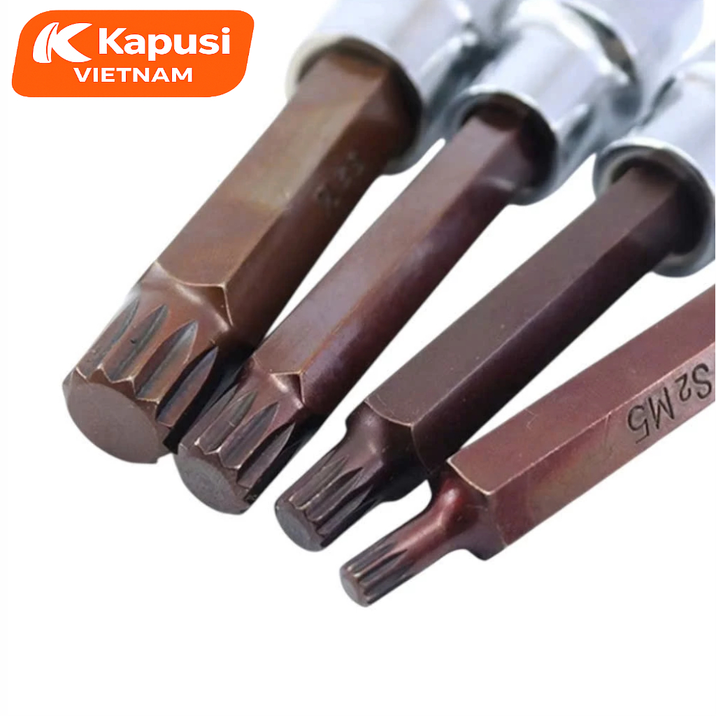 Đầu Tuýp Bông Mai 12 Cạnh Dài 100mm Kapusi 1/2 inch – M5 đến M16 – CRV S2, Lẻ Từng Cỡ, Bh 12 tháng