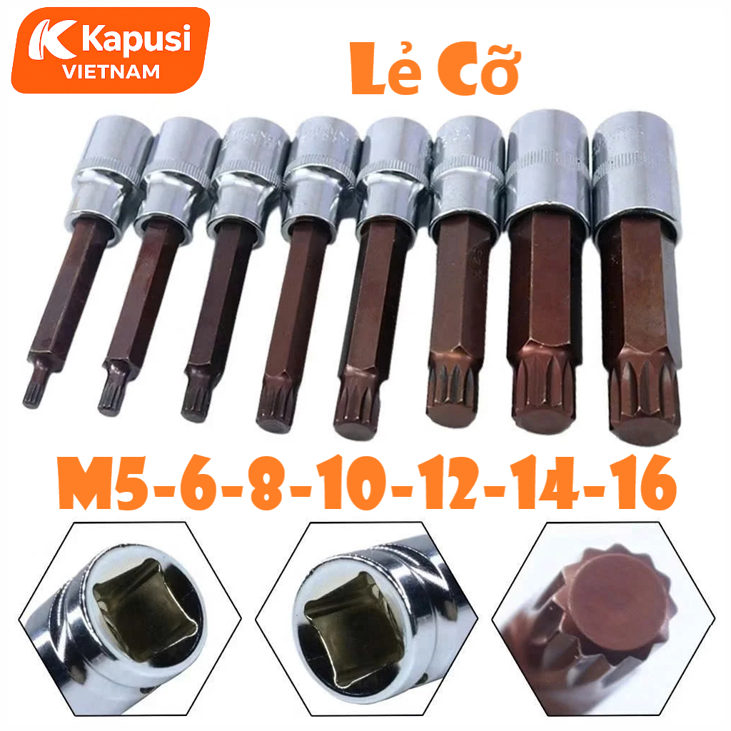 Đầu Tuýp Bông Mai 12 Cạnh Dài 100mm Kapusi 1/2 inch – M5 đến M16 – CRV S2, Lẻ Từng Cỡ, Bh 12 tháng