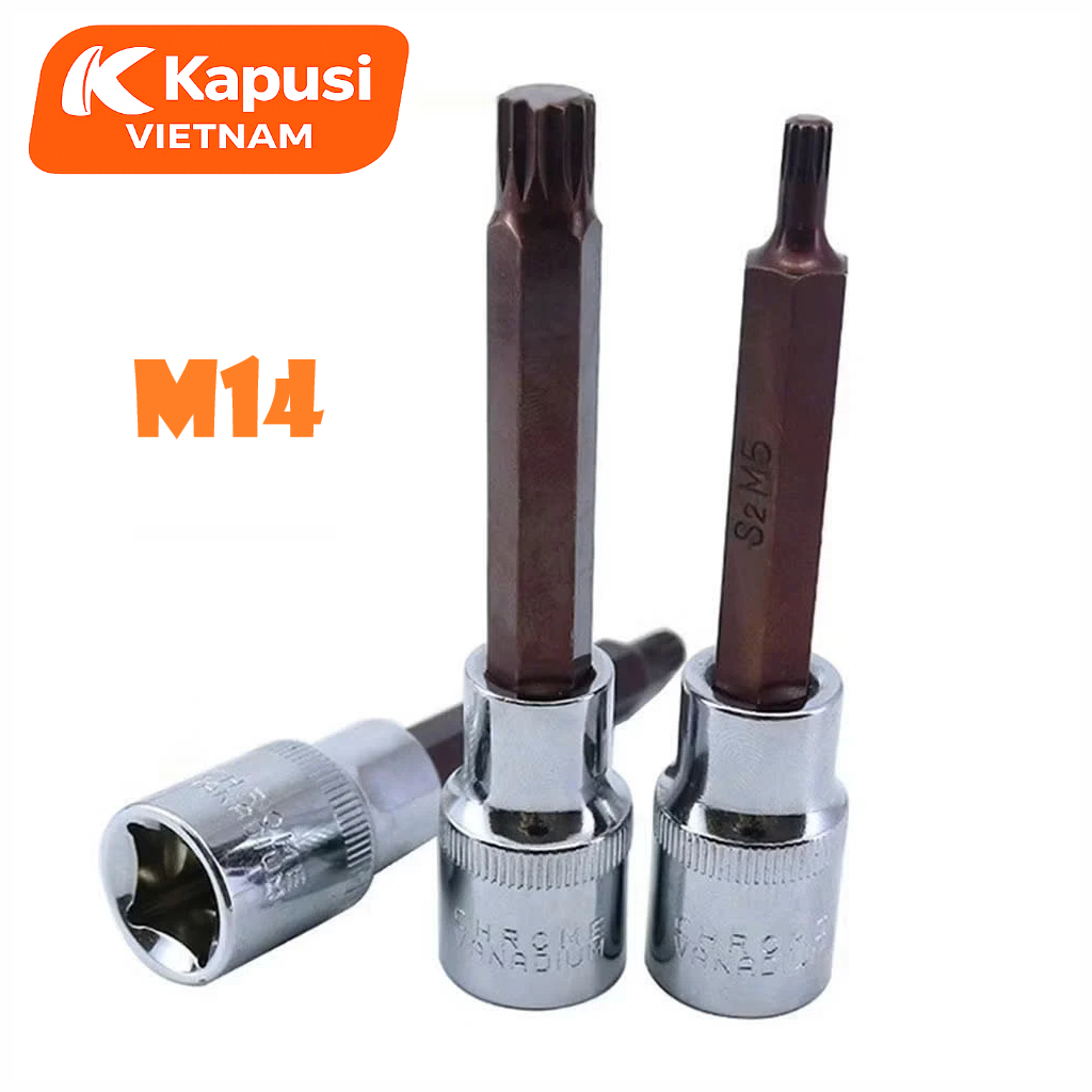 Đầu Tuýp Bông Mai 12 Cạnh Dài 100mm Kapusi 1/2 inch – M5 đến M16 – CRV S2, Lẻ Từng Cỡ, Bh 12 tháng