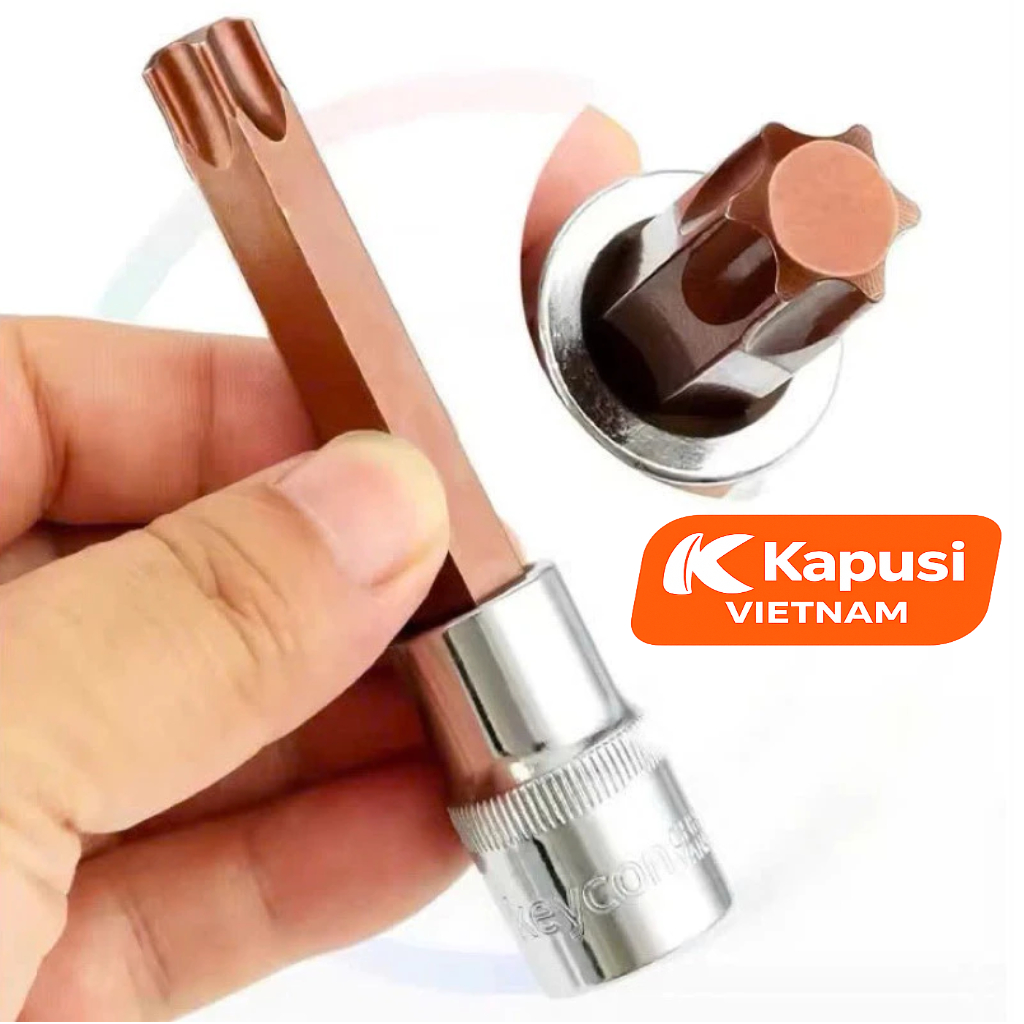 Đầu Tuýp Hoa Thị 6 Cạnh (Torx) Kapusi 1/2 inch Dài 100mm – T20 Đến T60 – Thép CRV, Đầu S2, Bán Lẻ Từng Cỡ, Bh 12 tháng