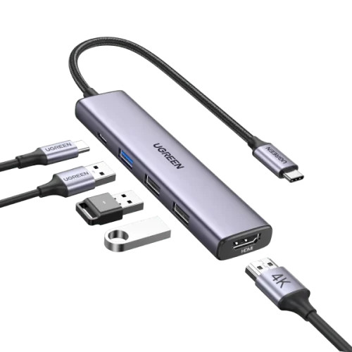 Bộ chuyển đổi USB-C sang 2*USB-A 2.0+ USB-A 3.0+HDMI+PD hỗ trợ 4K Ugreen (15495)