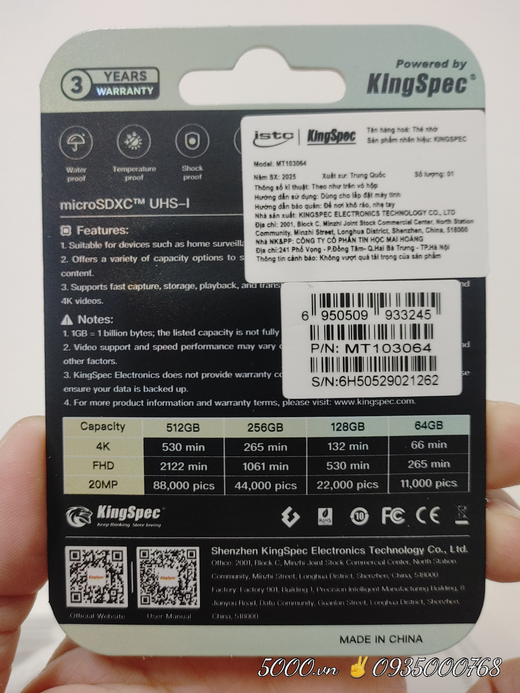 (2) KINGSPEC 64G / 128G - Thẻ nhớ Chính Hãng ✌ ISTC | 5 năm | Thùng 12 Hộp 30c