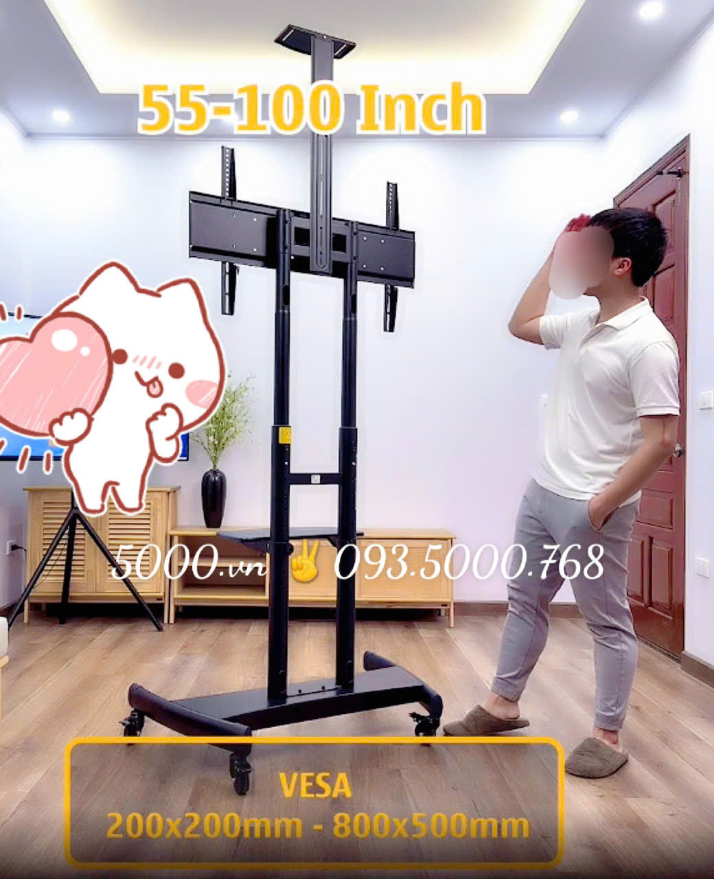 Khung treo tivi DI ĐỘNG có 4 bánh xe | Có giá để Camera phía trên | Tùy mẫu có đế bằng để loa bên dưới