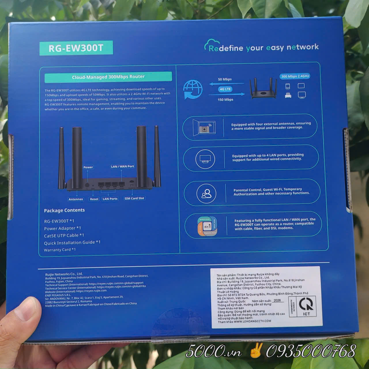 Bộ phát WiFi từ Sim 4G Ruijie Reeyee EW300T tốc độ bàn thờ | Bảo hành 3 năm | Free Cloud, cho phép cài đặt nhanh, giám sát, quản lý từ xa (Tương thích tốt với NVR Imou & Ezviz)