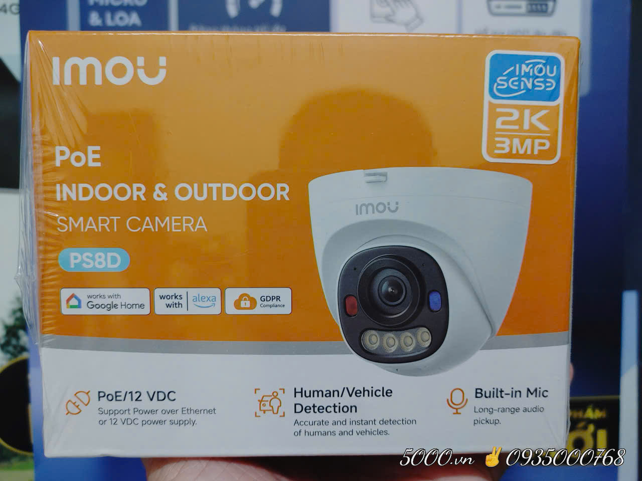 (2) POE Outdoor IMOU PS8D 3MP | 5MP - Có cổng LAN & DC 12V | Camera IP dạng DOME, IP67, Có mic, Có màu, Led xanh đỏ, tích hợp AI nhận diện người & xe