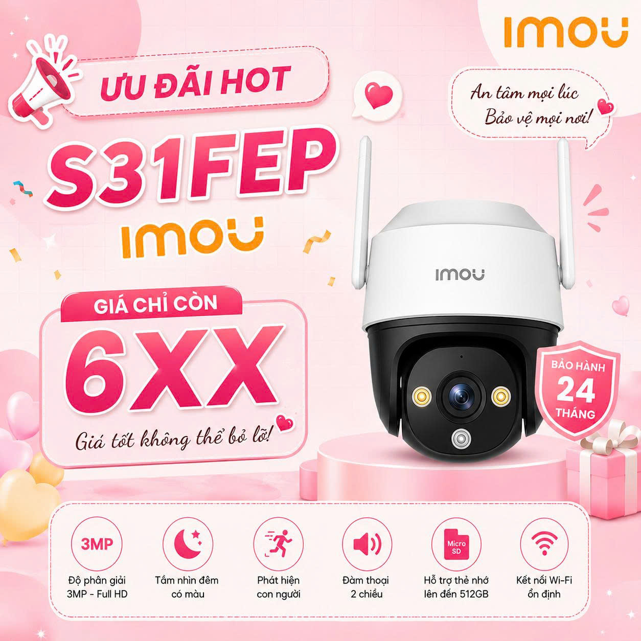 IMOU S31FEP 2K 3MP (Camera Wi-Fi Cruiser SE+ | Có màu | Đàm Thoại | Phong cách PTZ | Thùng 8c)