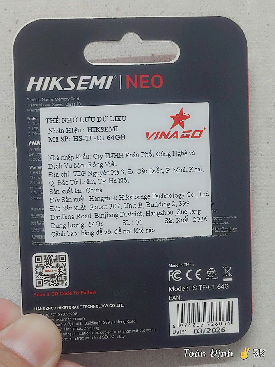 Thẻ nhớ HIK SEMI 64GB NEO C1 Đỏ 92Mbps ✌ Bảo Hành 7 Năm ( Tại 5K đổi tức thì | Tại Hãng thì 10-15 ngày )