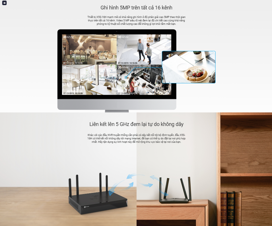 NVR 8 kênh EZVIZ X5S-4W 5MP - Đầu ghi hình Wi-Fi, khuyên dùng với Camera Ezviz H5, H4, H3C, H1C