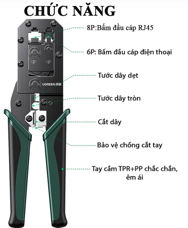 Kìm bấm dây mạng chuẩn RJ45/RJ11 màu đen Ugreen (70683)