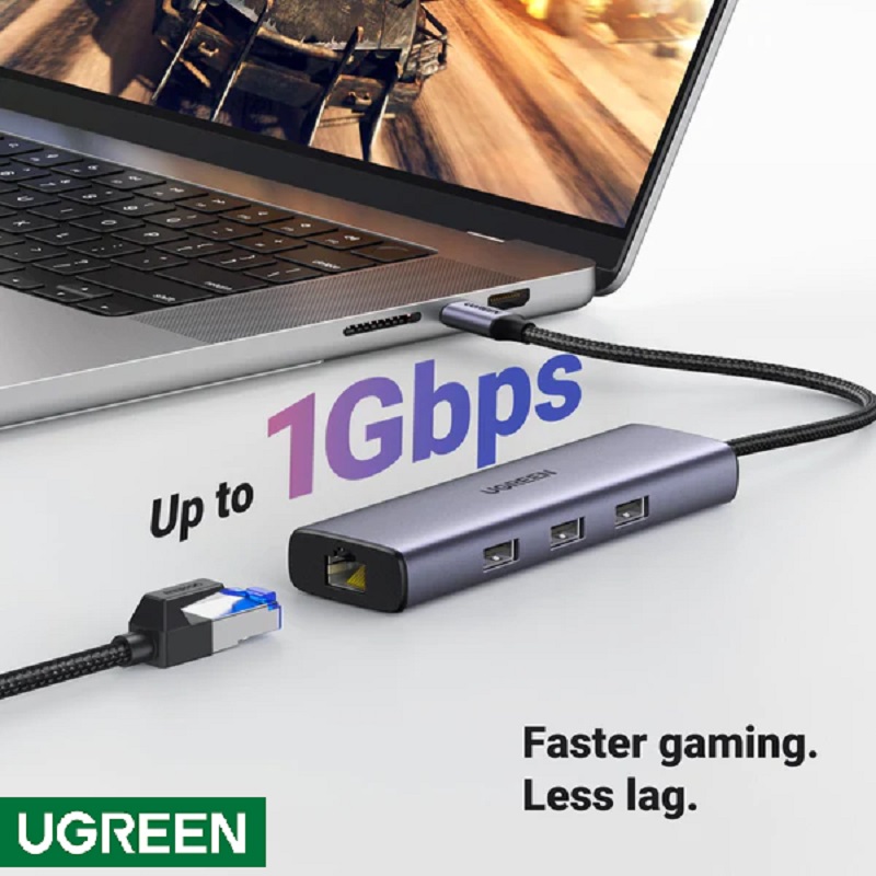 Bộ chuyển đổi USB-C sang HDM 4K@30Hz , PD 100W Ugreen 15598 USB A+HDMI+RJ45+PD Converter 4K@30Hz with PD