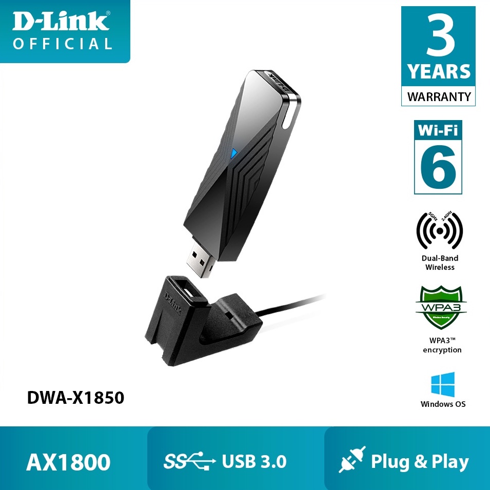 Card mạng không dây D-Link USB Wi-Fi 6 - Sử dụng được cho cả máy để bàn (PC) và Laptop (2 năm)
