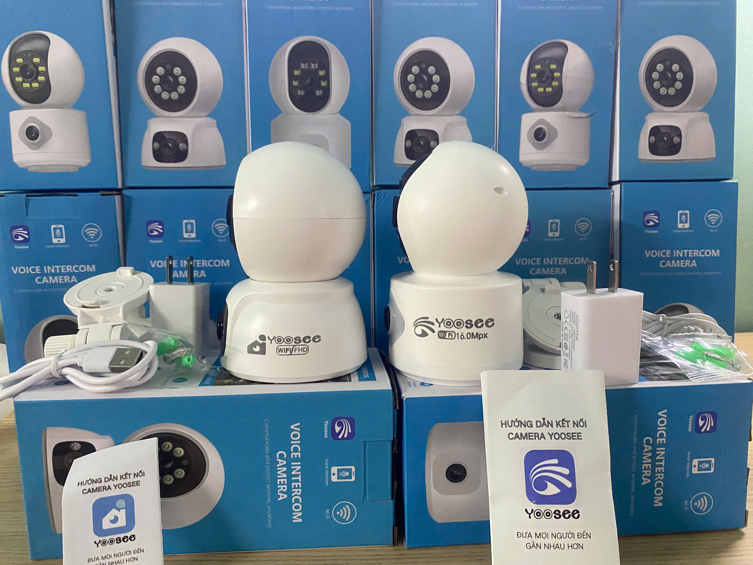 (Mới) Camera Wifi Yoosee QS415 với 2 Mắt Trong Nhà Góc Rộng, Xoay 360 Độ Có Màu Ban Đêm - Hỗ Trợ Đàm Thoại 2 Chiều - Logo 16MP
