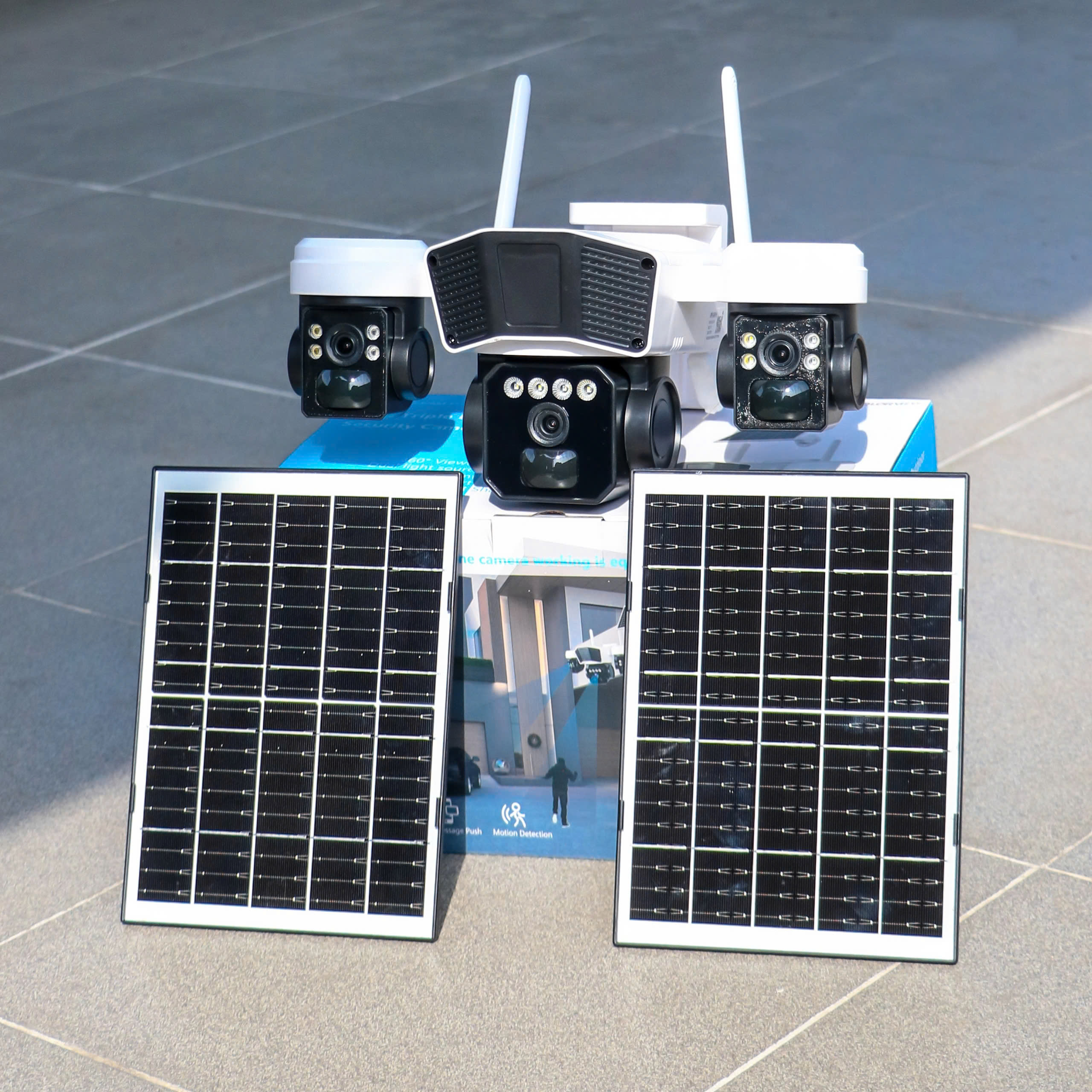 Camera sim 4G OK.AM-PRO T11 với 2 tấm pin năng lượng mặt trời, với 3 mắt độc lập (Sim 4G, sẵn pin NLMT, chân đế linh hoạt, xoay 360 độ , đàm thoại, có màu, thùng 12 hộp)