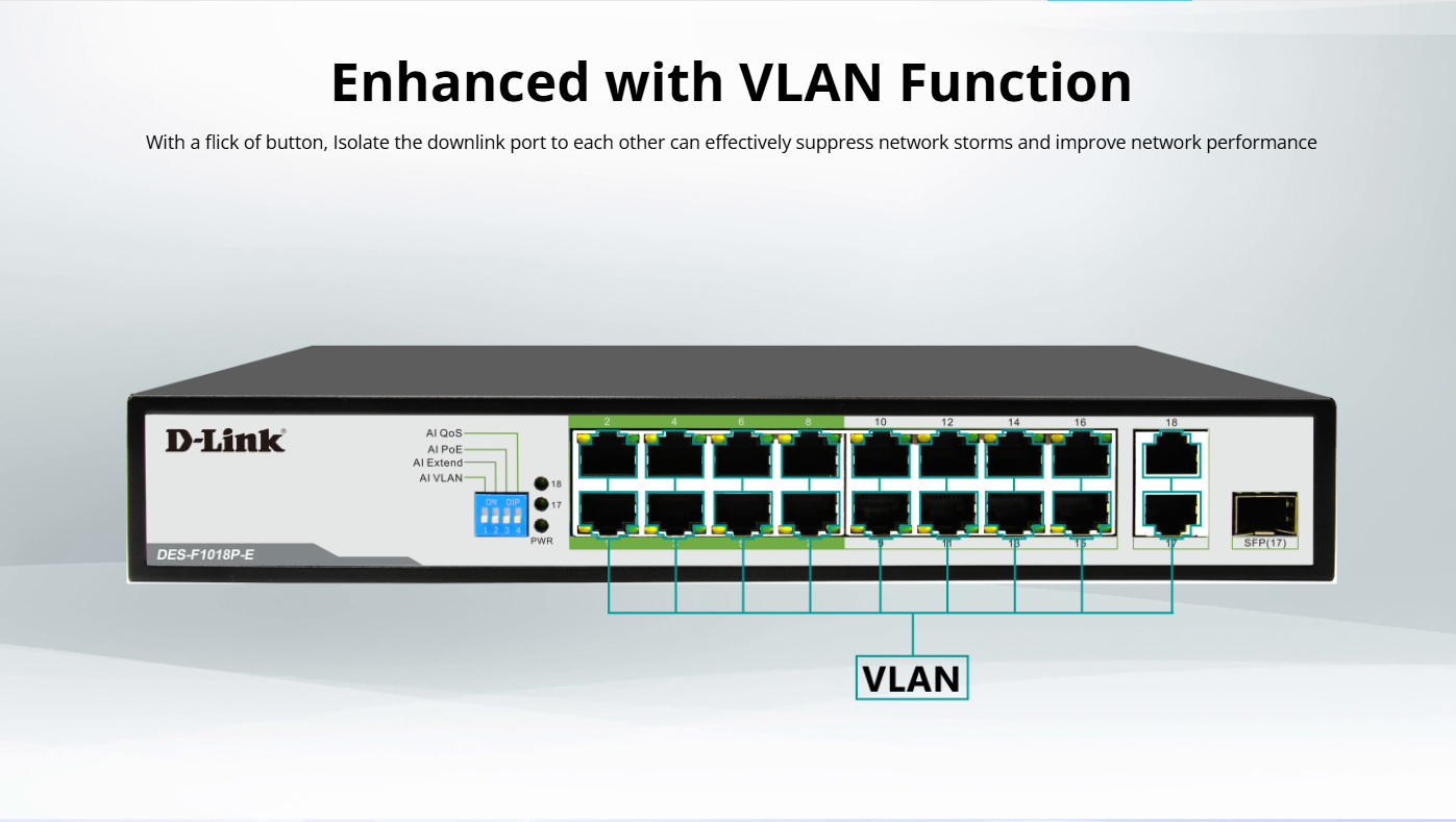 Switch D-Link hỗ trợ POE, tốc độ 100Mbps (3 Năm | Vỏ Sắt)