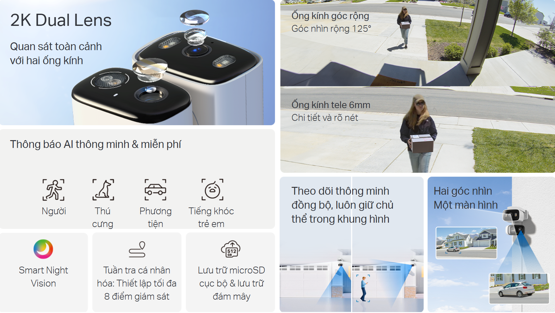 Camera IP Wifi TP-Link TAPO C246D dual lens 2K 3MP - Camera Ngoài Trời Quay Quét 360 không góc chết, dành cho khách cần "Nhìn xa trông rộng - An tâm tuyệt đối"