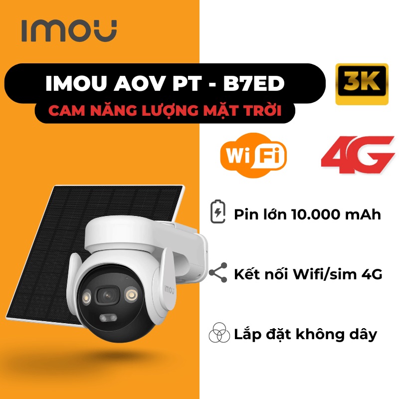 IMOU B7ED lai 4G + Tấm pin năng lượng mặt trời 5W | Pin 10.000 mAh | Kết nối kép: Hỗ trợ 4G & Wifi 6