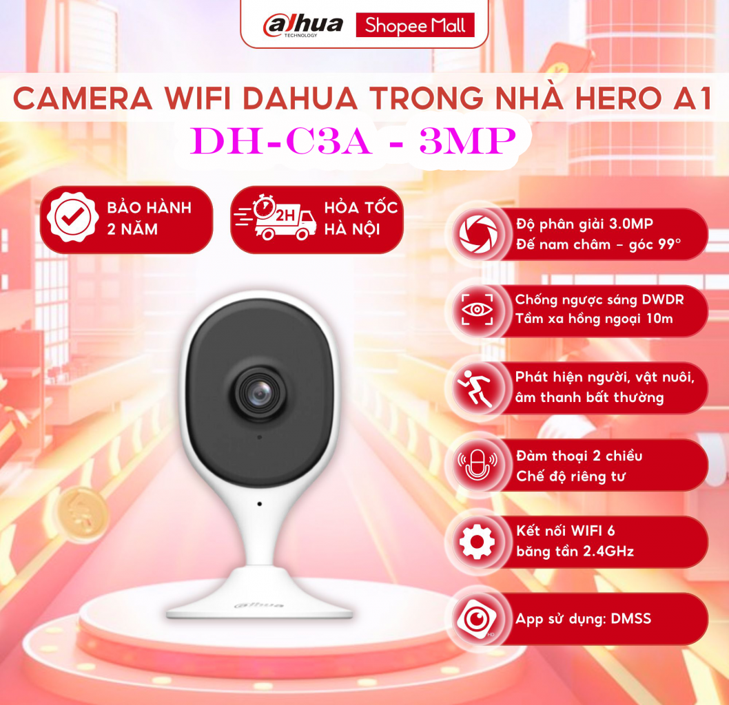 Camera Wi-Fi 3MP DAHUA C3A (Cube 2K)