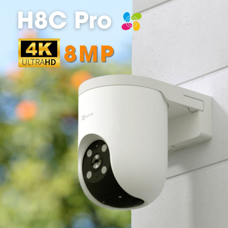 EZVIZ H8C Pro 4K 8MP - Camera Wifi PTZ ngoài trời, xoay 360 độ, có màu ban đêm, Thùng 12C (AI-Powered Human / Vehicle Shape Detection)