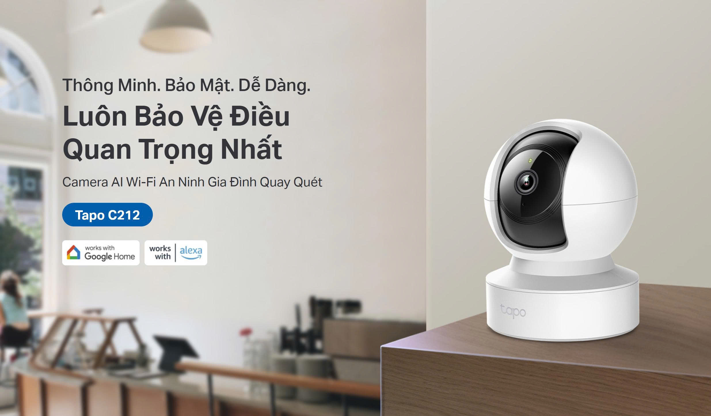 Camera IP Wifi TP-Link TAPO C212 3MP (2304×1296) - Màu trắng phổ thông, dùng cho tường trắng