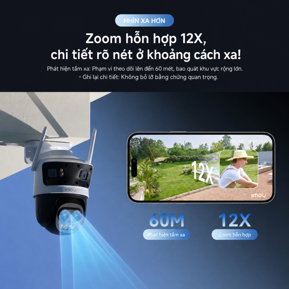 (5.0Ghz) IMOU Cruiser Pano Z 13M ( 4MP + 4MP + 5MP) - IPC-S76DP-13M0N - Camera siêu zoom 12X & Góc Rộng 4 Ống kính (Dự kiến 22.06 có hàng)