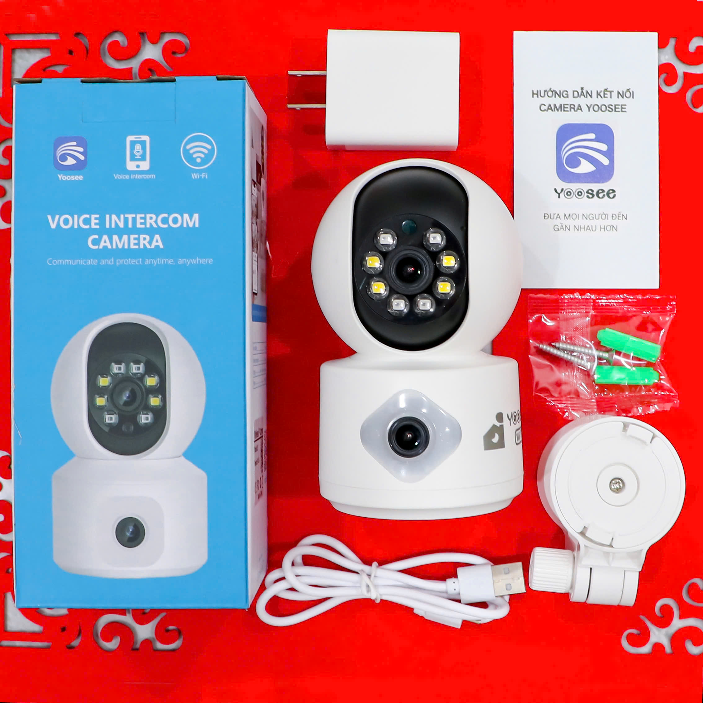 YOOSEE Q88 Blue - Cổng TypeC, Đế xoay 360 độ , đàm thoại, có màu, 2 mắt 2 khung độc lập, thùng 30c, tên khác QS415-C | Q5