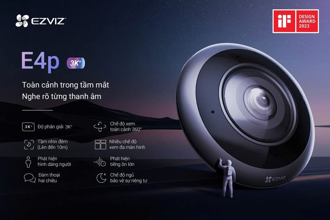 EZVIZ E4P 6MP (3K+) - Camera Wi-Fi mắt cá, nhìn toàn cảnh
