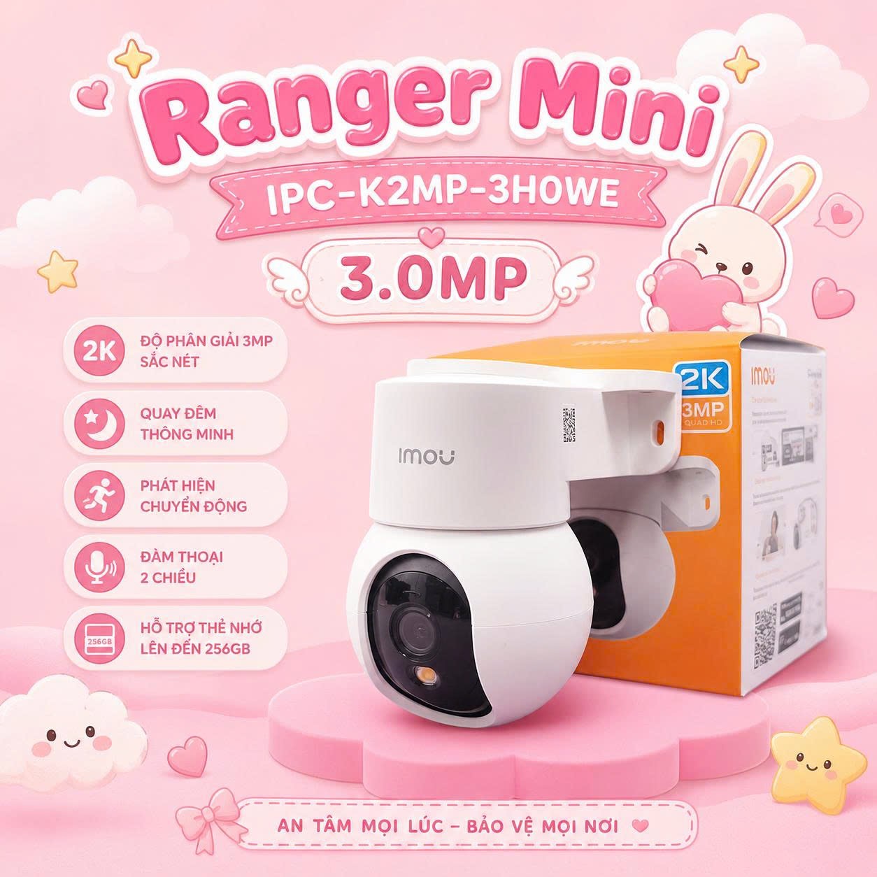 (5.0Ghz) IMOU K2MP 2K 3MP - Thiết kế mini, siêu kute | LAN 1GB | Full Color | Có AOR | Nén H.265 | Nhận thẻ 512GB | Góc rộng hơn | Loa to hơn | Nhận diện Human tốt hơn