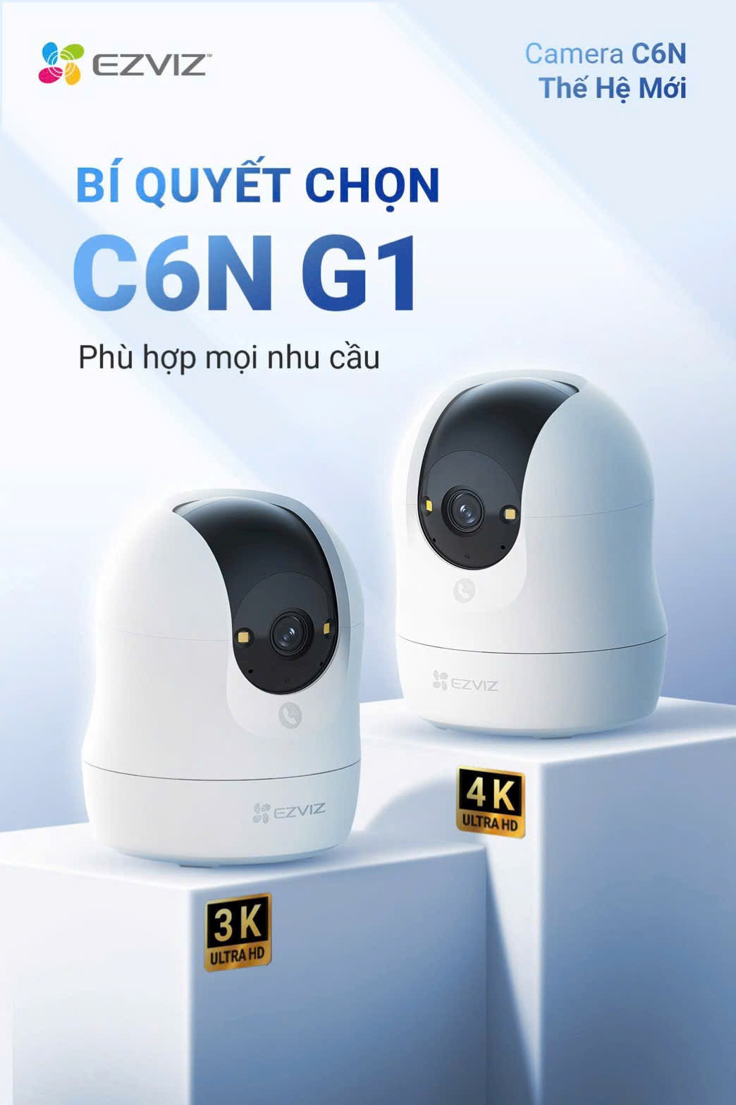 (3) EZVIZ C6N G1 Series  2K | 3K | 4K (Nổi bật với góc nhìn rộng và chống ngược sáng tốt hơn | Ban đêm có Màu | Đàm thoại | Xoay 360 | Thùng 30c)