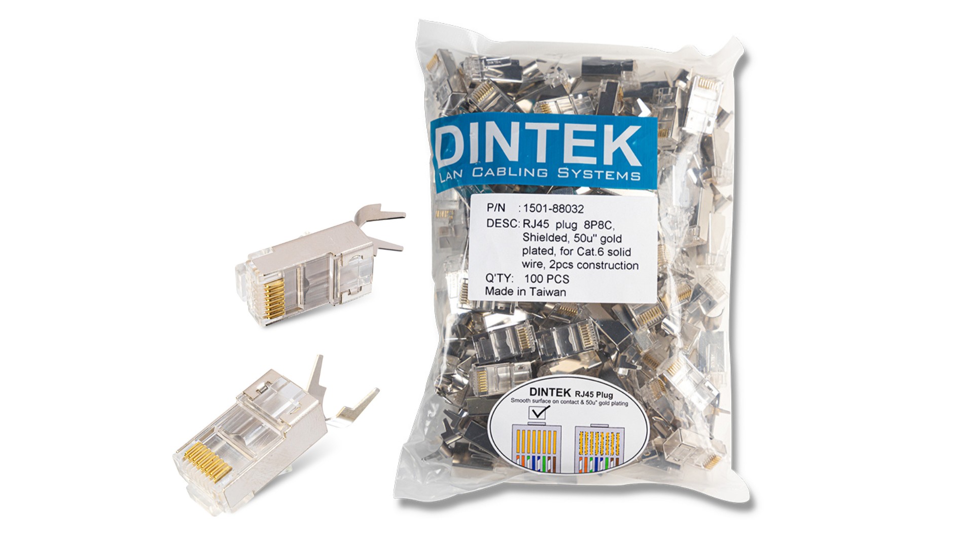 Túi 100c Đầu mạng RJ45 DINTEK FTP CAT6 (1501-88032)