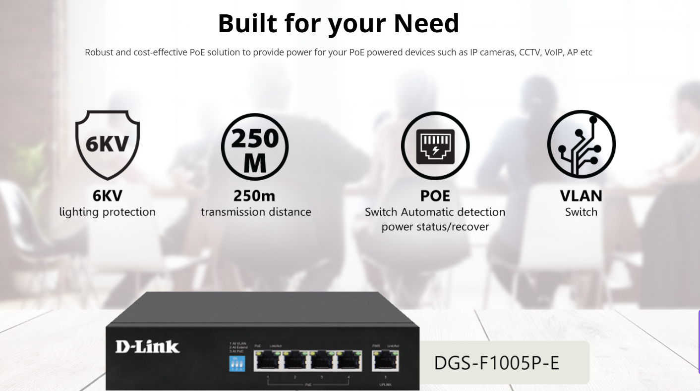 Switch D-Link hỗ trợ POE, tốc độ Gigabit 1Gbps (3 Năm | Vỏ Sắt)