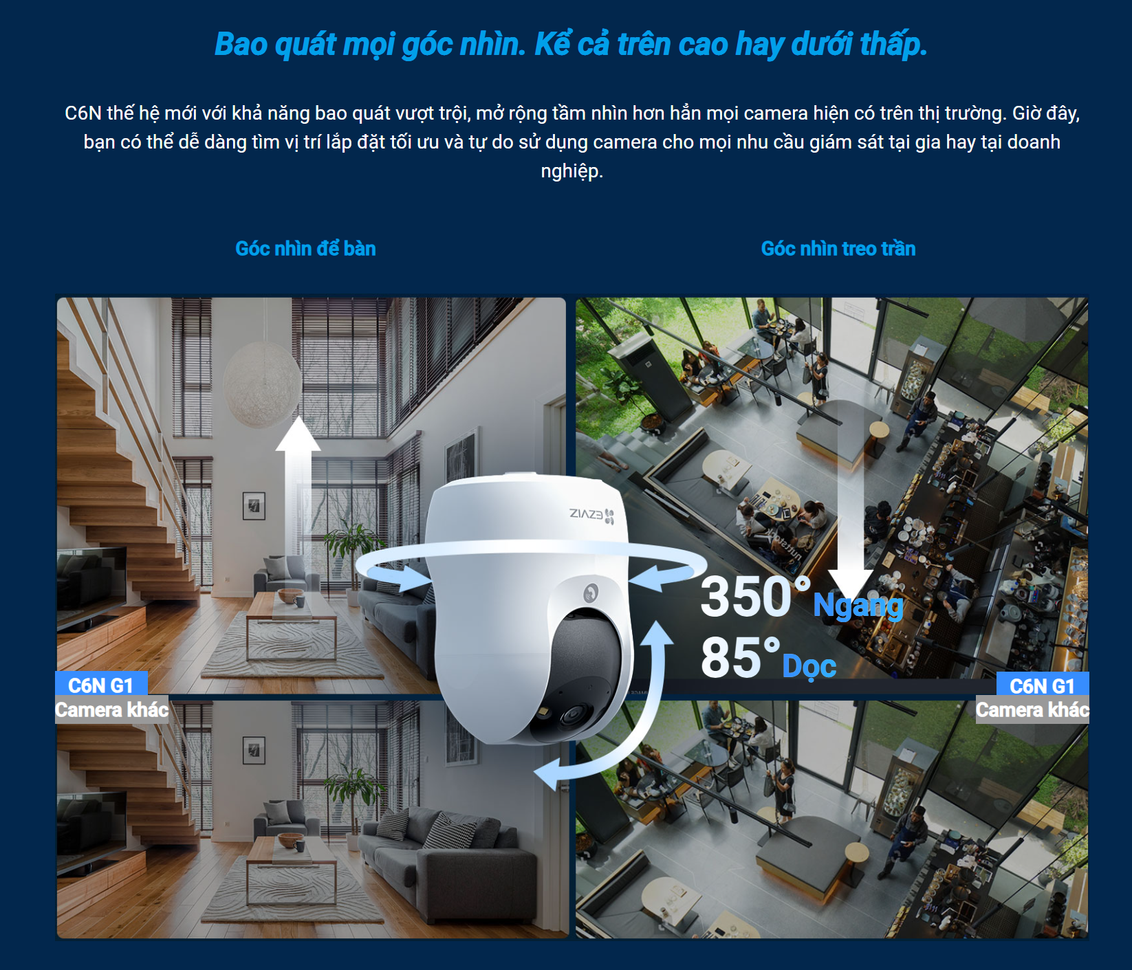 EZVIZ C6N G1 4K 8MP - Camera Wi-Fi "Lão Hói" với góc dọc tới 85 độ, Chạm để gọi điện, Đàm thoại 2 chiều, Ghi hình màu ban đêm, đặc biệt có True-WDR