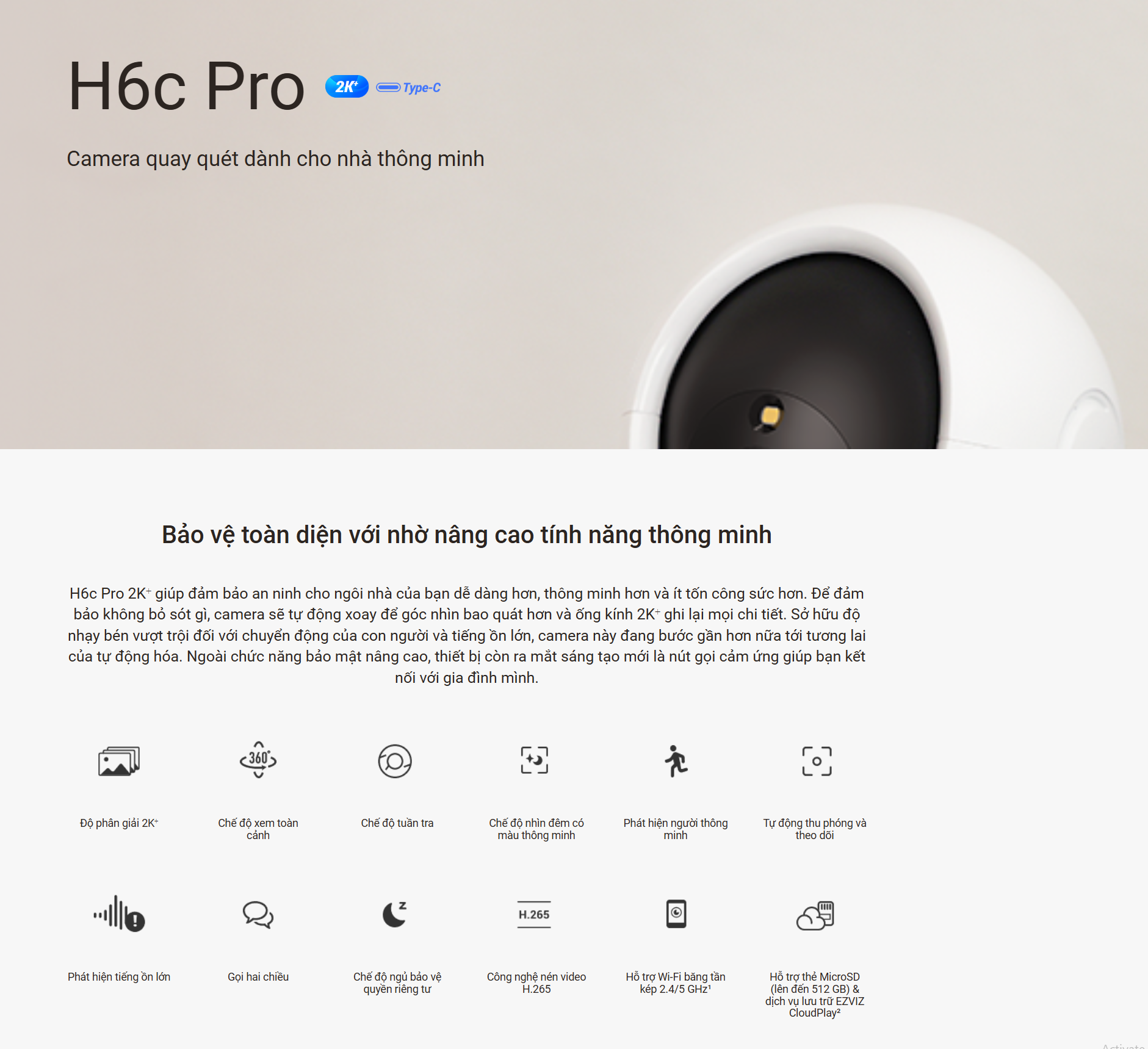 (5.0Ghz) Camera 4MP EZVIZ H6C PRO 2K+ | C6N PRO 2K+ ( Có màu ban đêm | Nút Gọi | Đàm thoại | Xoay 360 | Thùng 30c | 2 mã chỉ khác NNK, còn lại y chang )
