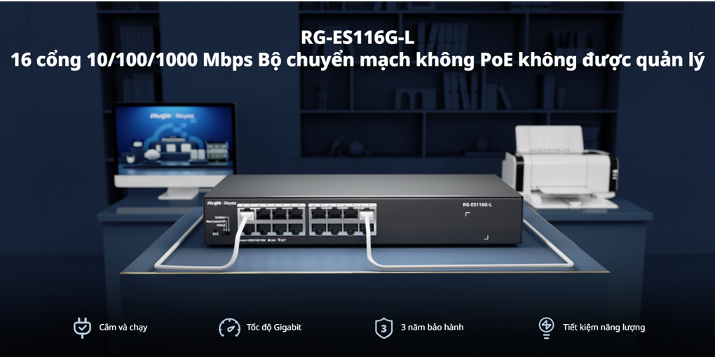 Unmanaged switch 16 cổng RUIJIE REEYE RG-ES116G-L