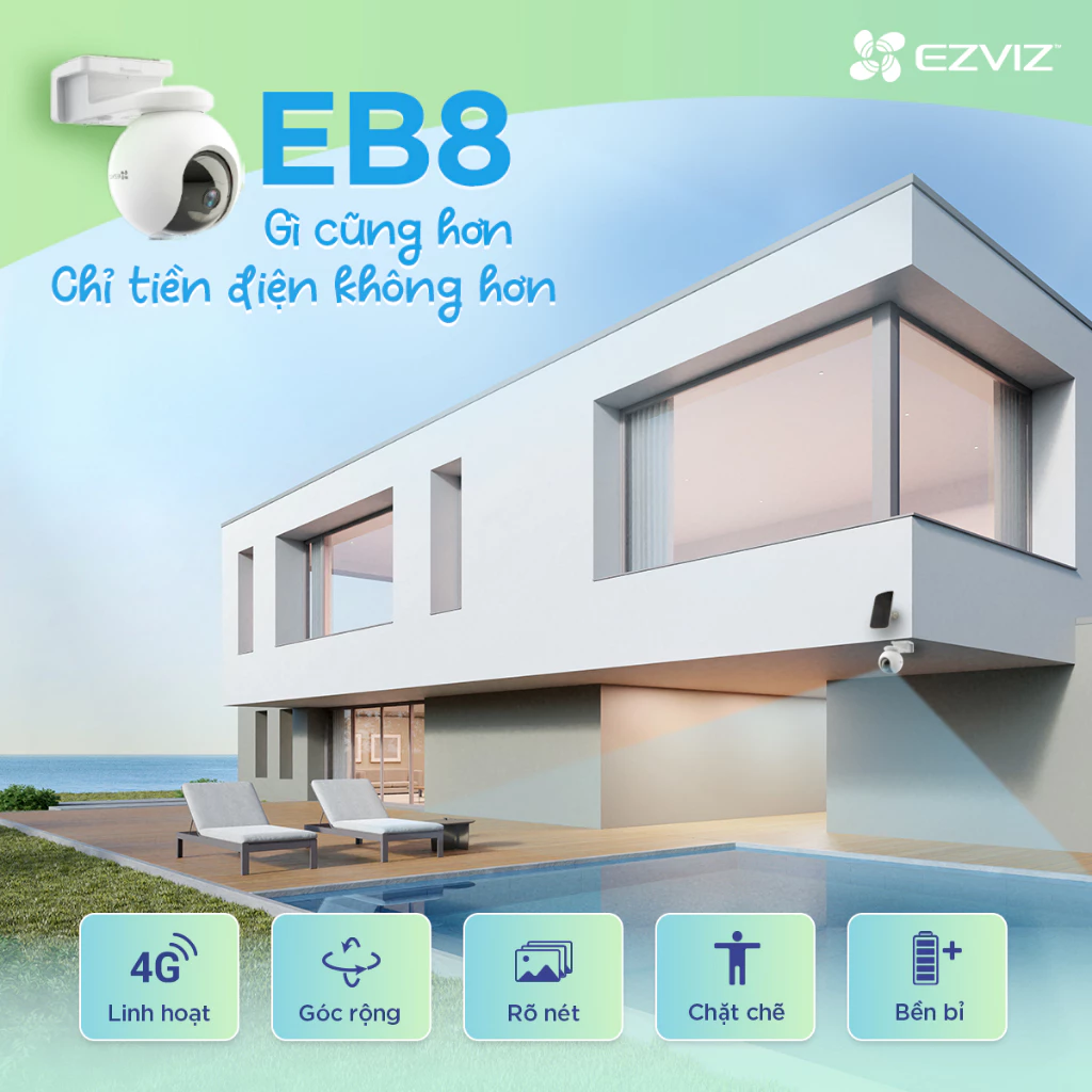 EZVIZ EB8 4G + Tấm pin năng lượng mặt trời 5W | Pin 10.400 mAh