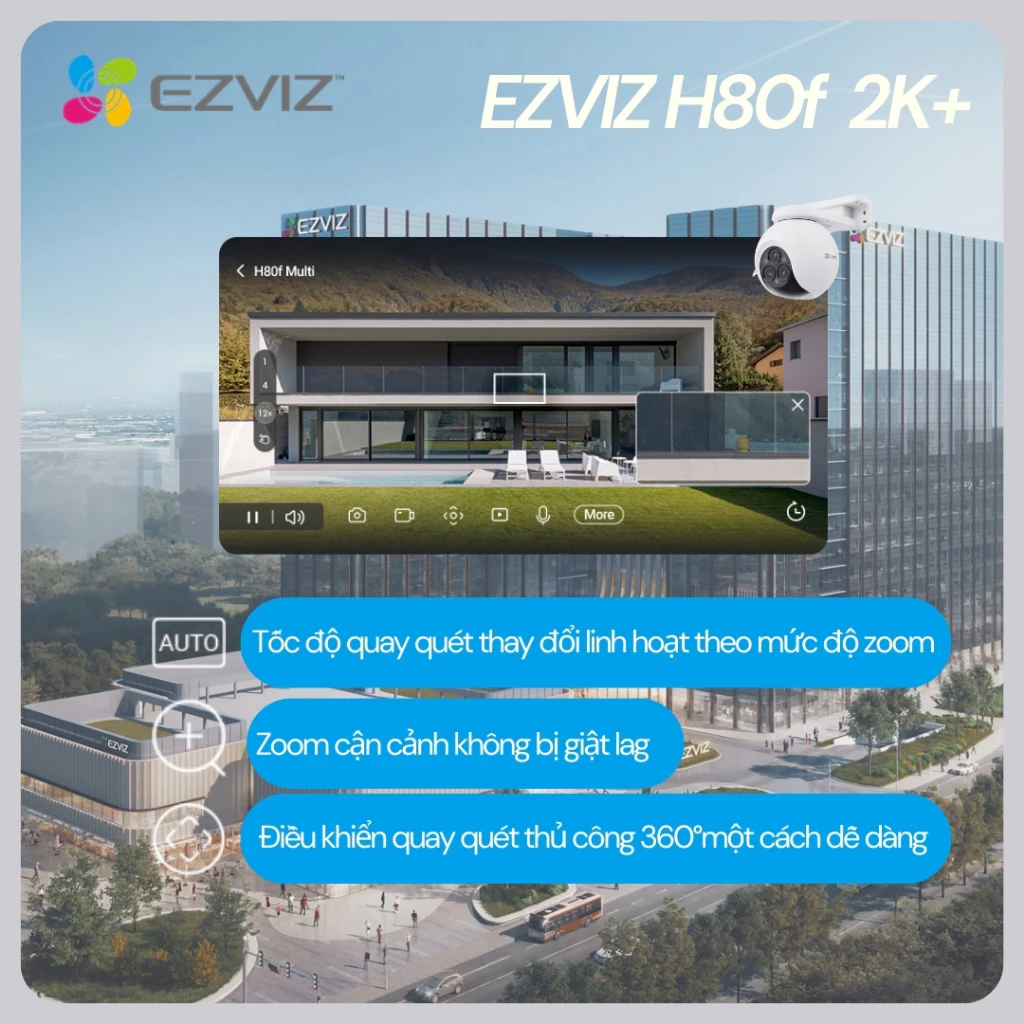 EZVIZ H80F Multi Camera Wi-Fi ngoài trời với ba ống kính 4MP+4MP+4MP (2 Khung hình + 1 Zoom x12)